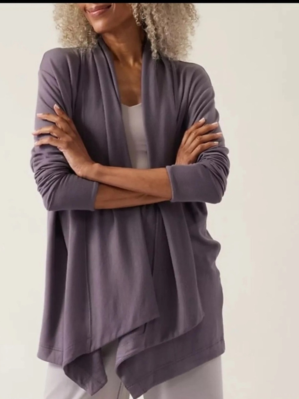 Athleta Draped Open-Front Pranayama Wrap Cardigan in Dusk Violet